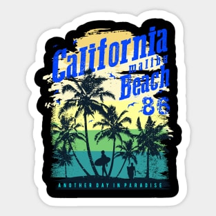 California malibu beach 86, California Surfing beach Vacation  Palm Trees Tropical Sticker